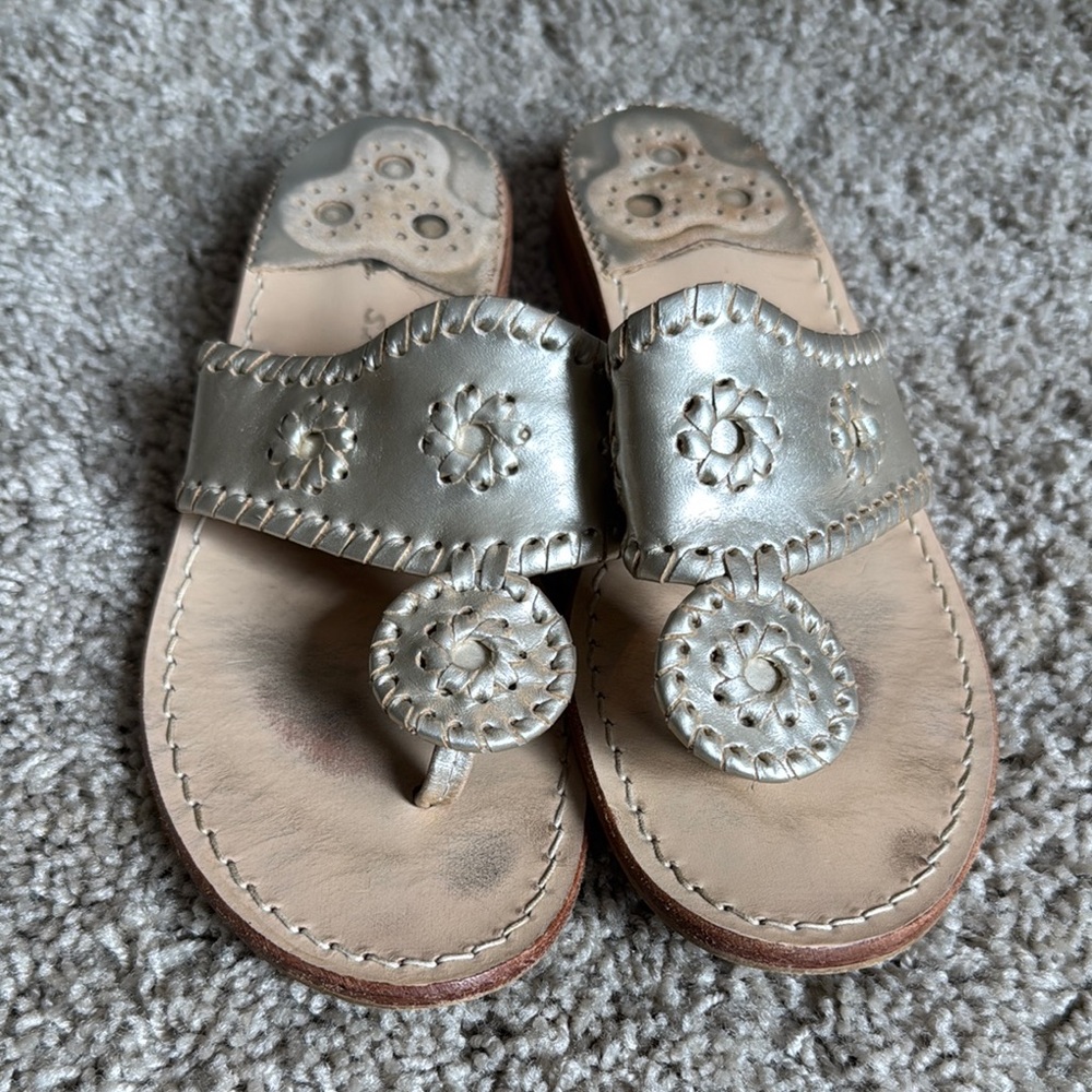 Jack Rogers Silver Sandals with Whipstitch Design